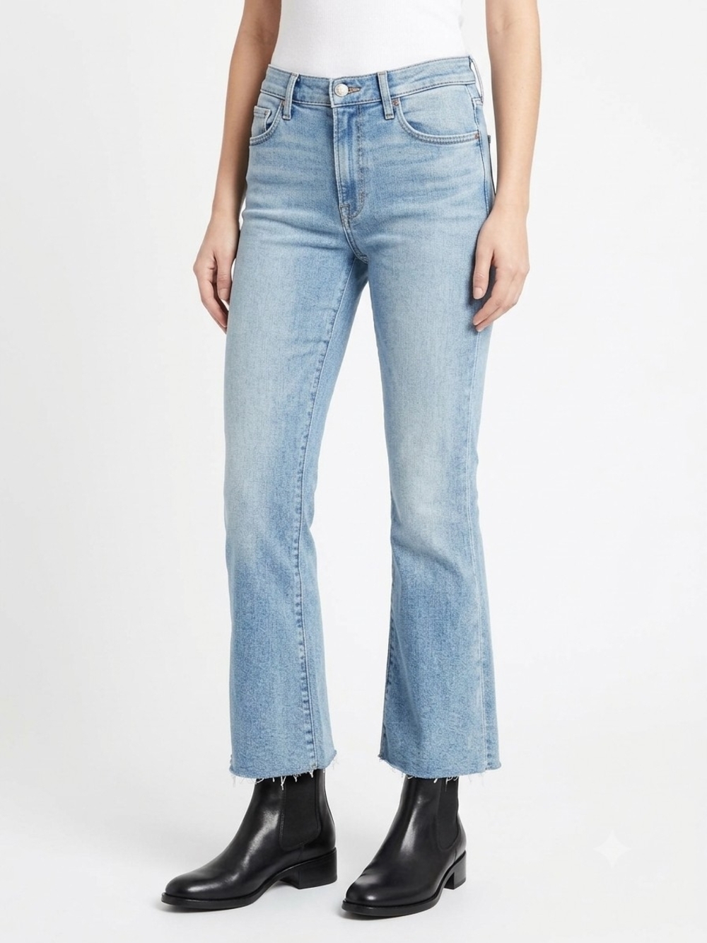 MOTHER Light Blue High-Rise Cropped Bootcut Jeans Size 32